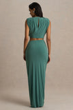 Avaline Green Wrap Maxi Skirt With Ruched Detailing