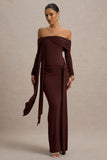 Jovie Brown Bardot Wrap Maxi Dress With Sash Detail