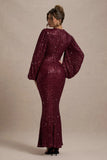 Kaelin Berry Sequin Plunge Neck Maxi Dress