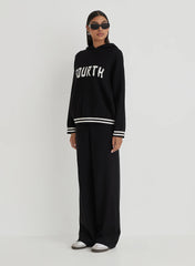Black Knitted Wide Leg Trouser