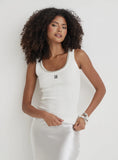 White Embellished Trim Branded Vest Top