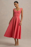Andromeda Coral Sweetheart Neck Midi Dress