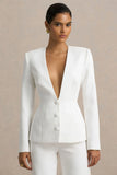 Rosalina White Extreme Plunge Neck Tailored Blazer