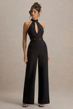 Kami Black High Neck Embroidered Jumpsuit