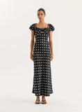 Black Polka Dot Print Satin Slip Maxi Dress