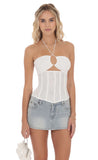 Mesh Corset Cutout Top in White