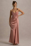 Edel Pink Satin Strapless Maxi Dress With Drape