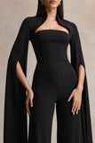 Elisabetta Black Square Neck Jumpsuit With Cape Sleeves