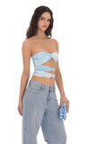 Tie Dye Mesh Cutout Strapless Top in Blue