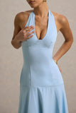 Ginevra Powder Blue Halter Neck Slip Maxi Dress