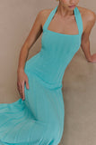 Jacqui Halter Knit Midi Dress Cyan Blue