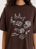 Brown Illustration Print Oversized T Shirt