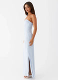 Esra Linen Strapless Maxi Dress Blue