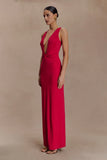 Stella Draped Slinky Maxi Dress Fuchsia Pink