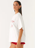Born To Have Fun Oversized Graphic Tee Pink Bunny