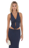 V Neck Twist Two Piece Set in Navy