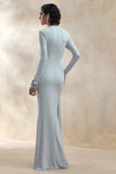 Kyrissa Blue High Neck Maxi Dress With Gathered Detailing