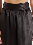 Black Pleated Waistband Wide Leg Satin Trousers