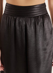 Black Pleated Waistband Wide Leg Satin Trousers