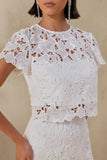 Ina White Lace Crew Neck Crop Top