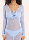 Blue Semi Sheer Cut Out Keyhole Knitted Maxi Dress