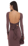 Open Back Bow Maxi Dress in Ash Brown
