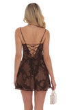 Chiffon Floral A line Dress in Brown