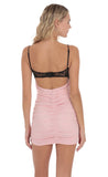 Black Lace Ruched Bodycon Dress in Light Pink