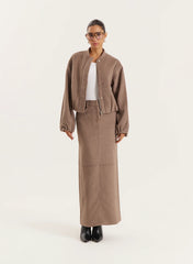 Brown Wool Effect Maxi Skirt