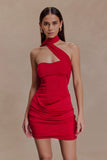 Mattea Slinky And Mesh Mini Dress With Scarf Red