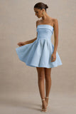 Bruna Powder Blue Bandeau Skater Mini Dress