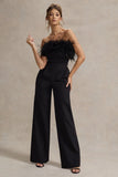 Delta Black Feather Bandeau Wide Leg Jumpsuit