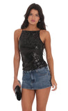 Sequin Straight Neck Top in Black