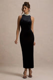 Audrine Black Velvet Embellished High Neck Maxi Dress