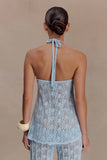 Corey Crochet Halter Neck Top Light Blue
