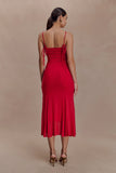 Willa Gathered Mesh Midi Dress Ruby