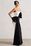 Sincerely White Bandeau Split Maxi Dress With Oversized Black Bow
