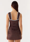 Options Mini Dress Chocolate Blue Dot