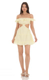 Dotted Off Shoulder Cutout Dress in Yellow