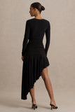 Alexia Black Asymmetric Neck Maxi Dress With Gold Details