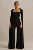 Zara Black Square Neck Jumpsuit With Cape Sleeves