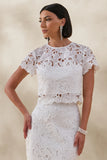 Ina White Lace Crew Neck Crop Top