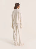 Ecru Foldover Waist Wide Leg Jersey Trousers
