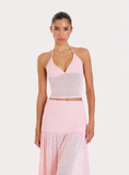 Pink Contrast Knit Cami Top
