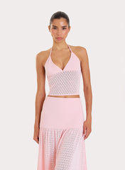 Pink Contrast Knit Cami Top