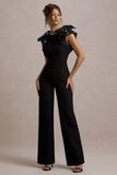 Elma Black Straight Leg Jumpsuit With Embellished Bows