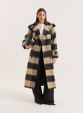 Black Beige Check Longline Belted Trench Coat