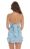 Strapless Satin Ruched Bodycon Dress in Light Blue
