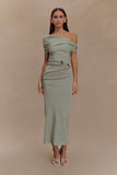 Kendra Scuba Jersey Midi Dress With Hardware Sage