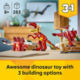LEGO Creator 3 in 1 Fierce Dinosaur Building Toy for Boys Girls Ages 8 Gift for Birthdays Kids Build 1 of 3 Prehistoric Animal Figures 31379